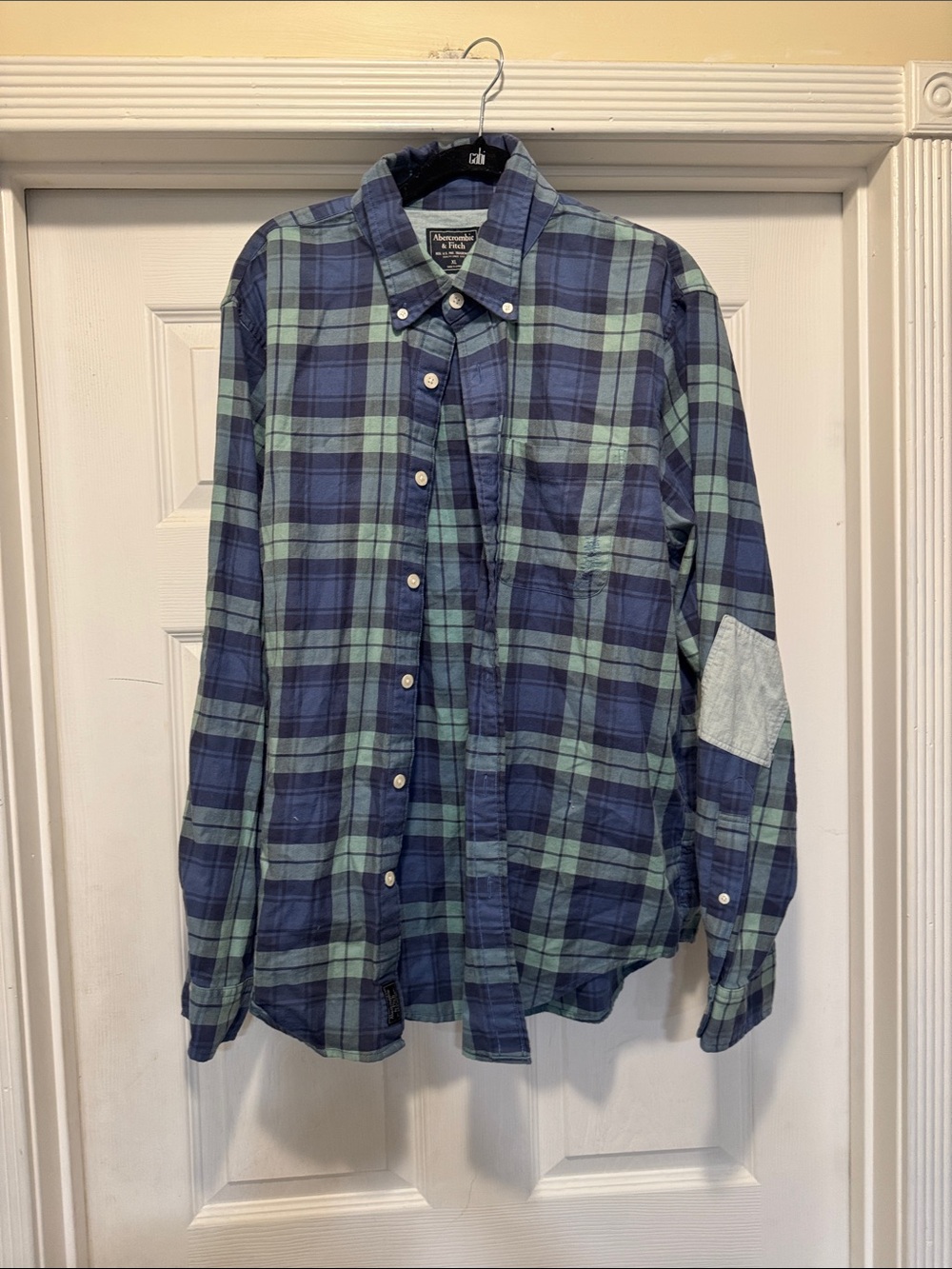 Abercrombie & Fitch Blue and Green Plaid Button-Down Shirt